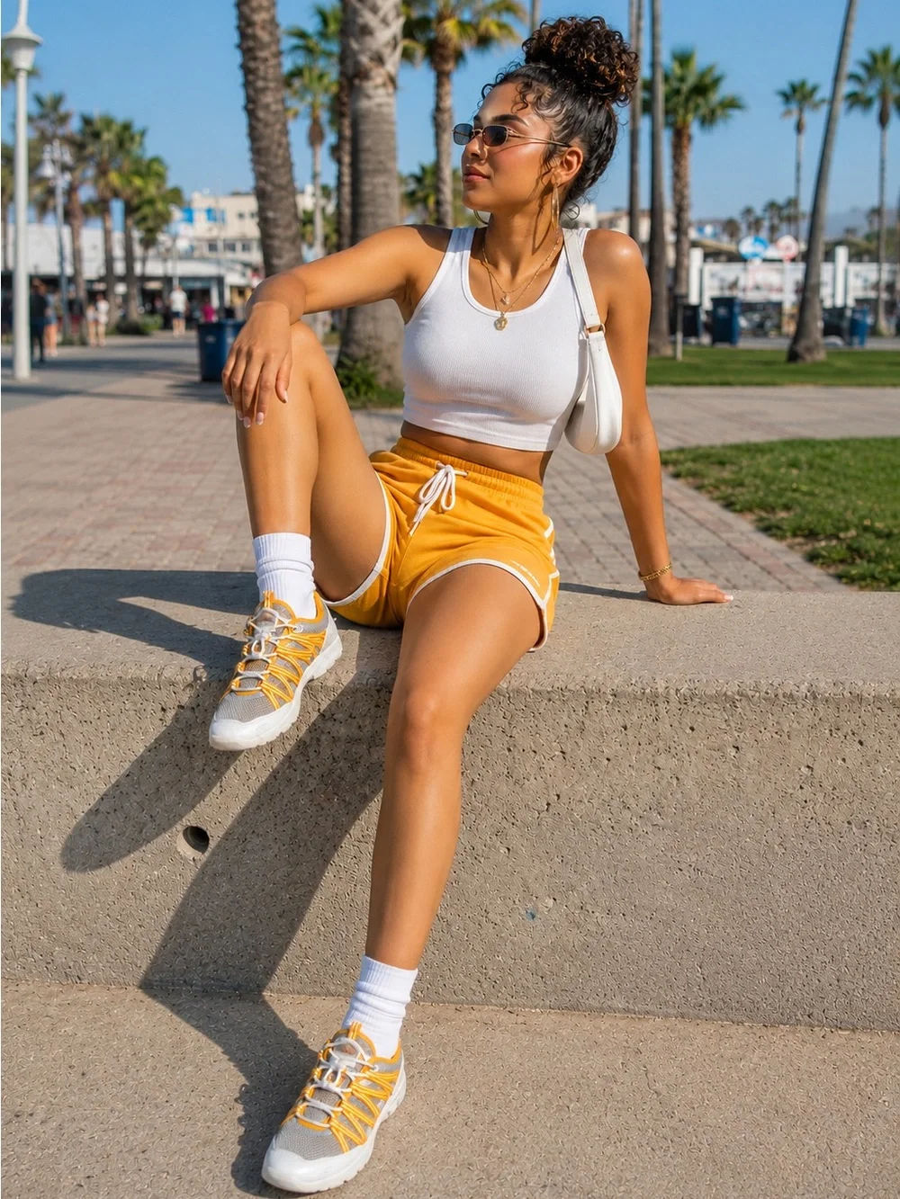 Women's Lightweight Mesh Athletic Sneakers - White & Yellow